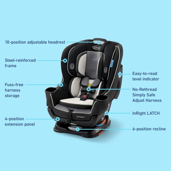 Graco Extend2Fit Convertible Baby Car Seat, Rear and Forward Facing, Adjustable Extension Panel for Extra Legroom, Gotham - Image 7